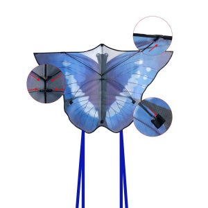 Bdt Drachen, Einleiner, Kite für Kind und Erwachsene *Schmetterling blau* inkl. 30m Leine, 130x85cm