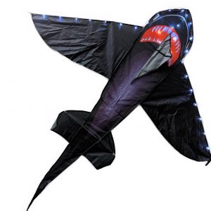 Bdt Drachen, Einleiner, Kite für Kind und Erwachsene *Hai-LED* inkl. 50m Leine, 10erPack Batterien, 165x145cm